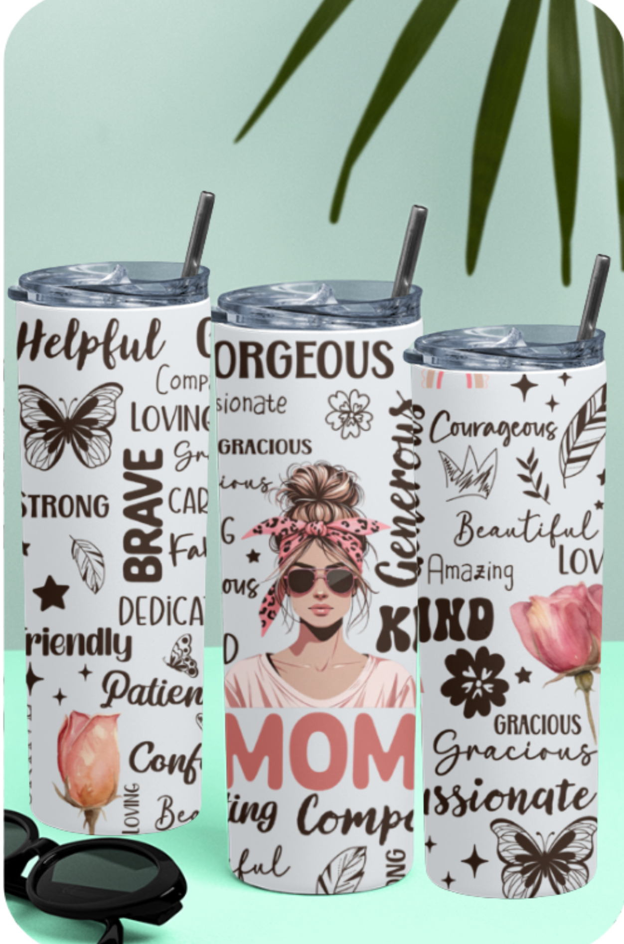 Mom Brave and Kind word cloud Tumbler 590ml/20oz