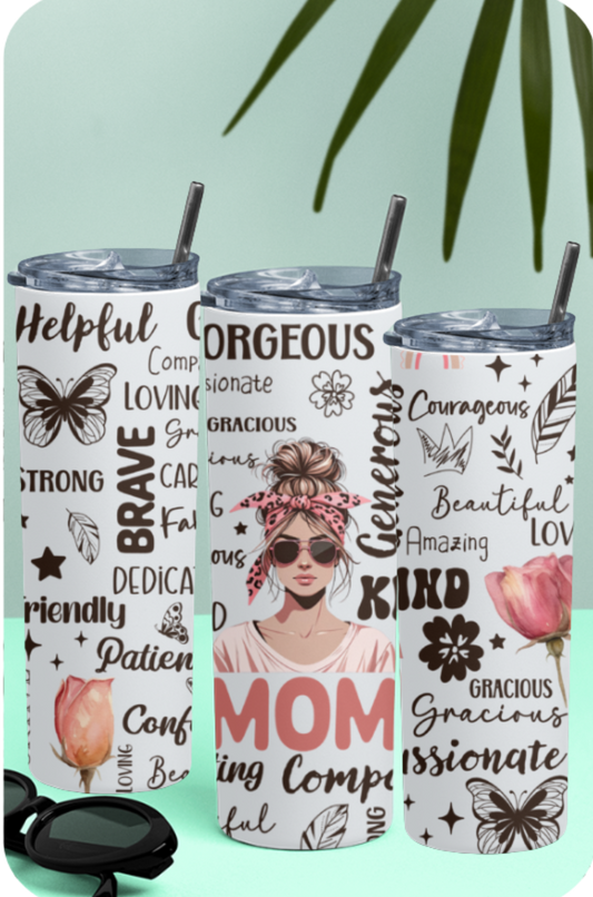 Mom Brave and Kind word cloud Tumbler 590ml/20oz